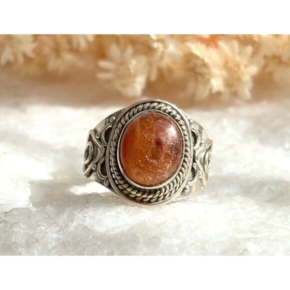 Jewelry - Carnelian Accented Southwest 925 Sterling Silver Vintage Ring - sz 7